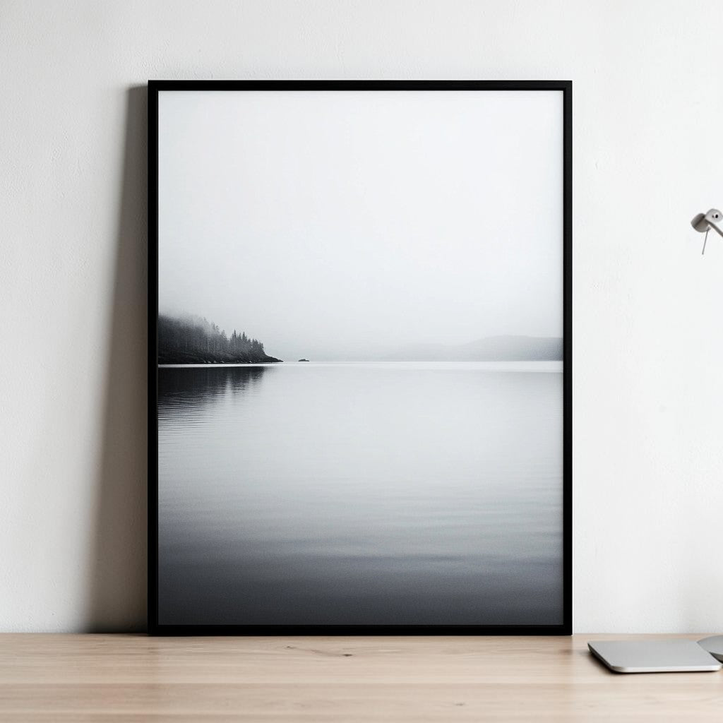 Qkbxj Nordic Black & White Landscape Art - Large Framed Wall Print for Office & Home Decor - Minimalist Nature Photography