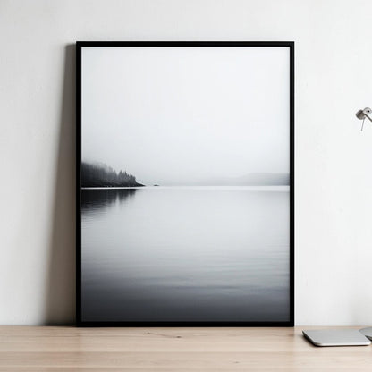 Qkbxj Nordic Black & White Landscape Art - Large Framed Wall Print for Office & Home Decor - Minimalist Nature Photography
