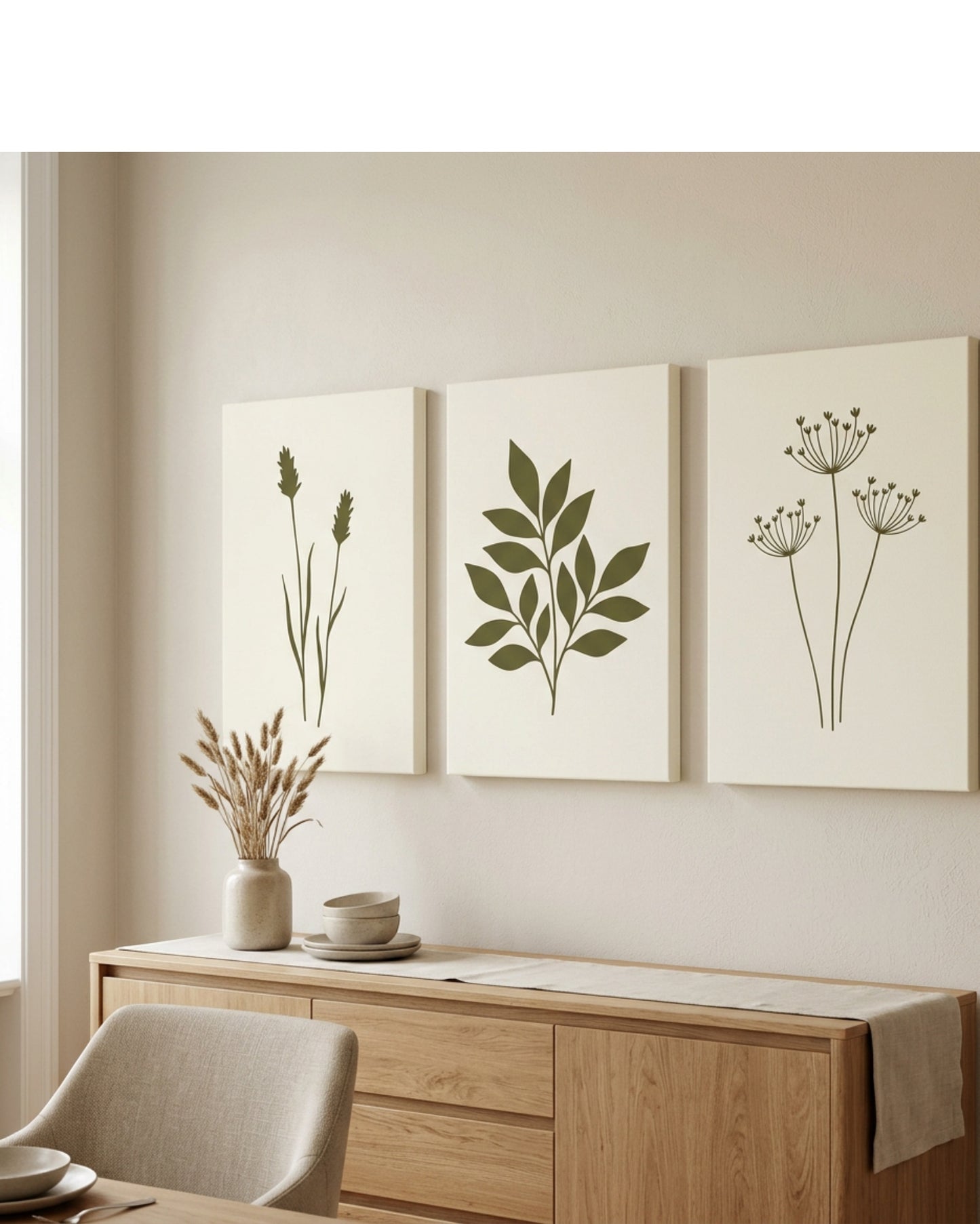 Qkbxj Botanical Silhouette Triptych Canvas Set Olive - Lifestyle view