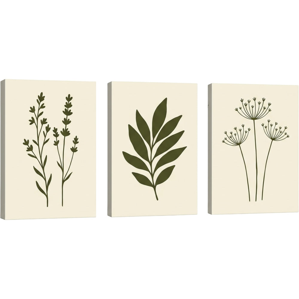 Qkbxj Botanical Silhouette Triptych Canvas Set Olive - Product view