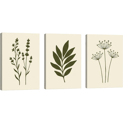 Qkbxj Botanical Silhouette Triptych Canvas Set Olive - Product view
