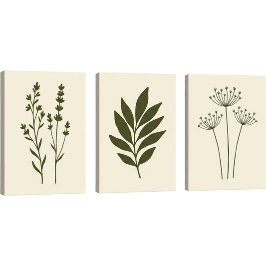 Qkbxj Botanical Silhouette Triptych Canvas Set Olive - Product view