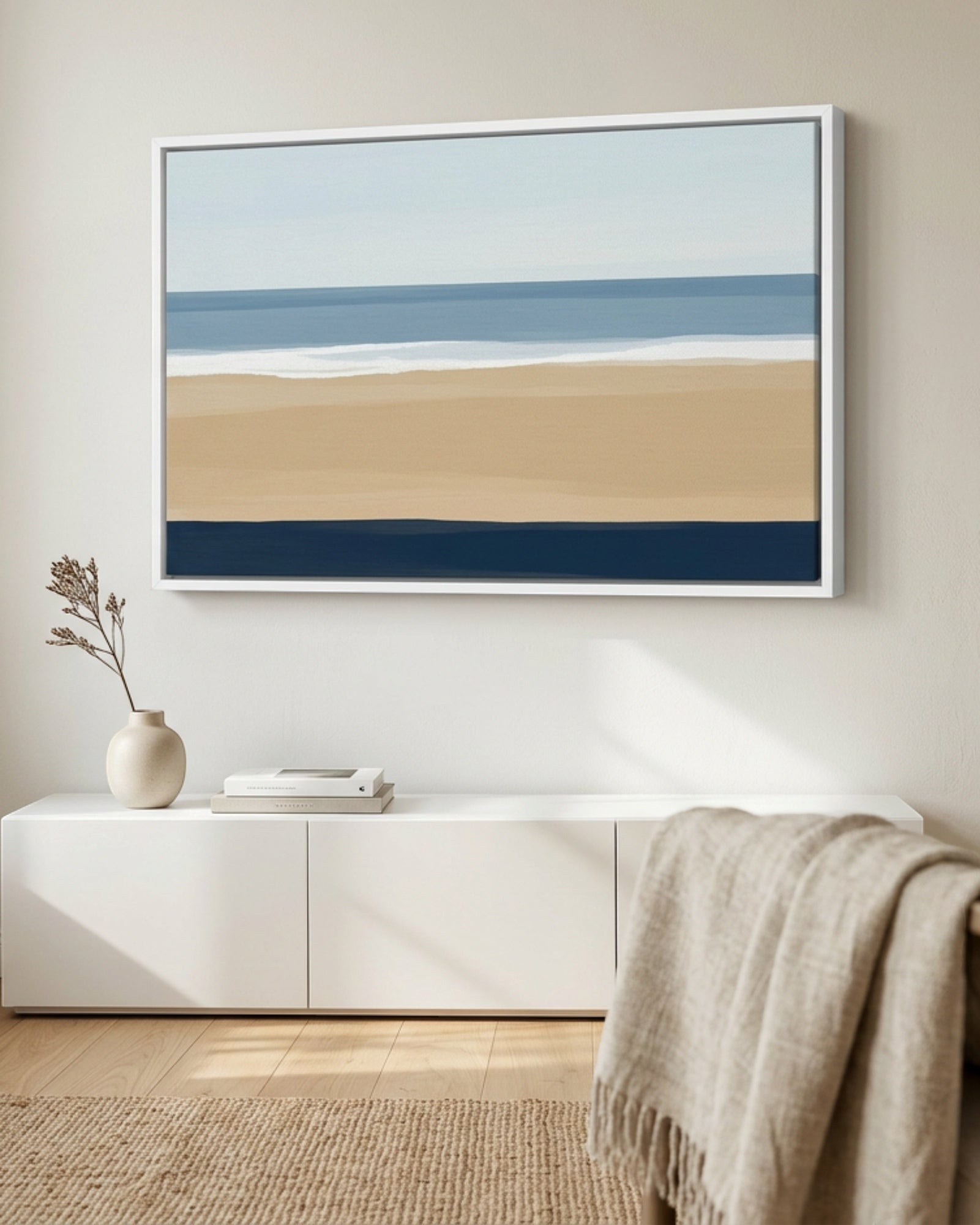 Qkbxj Coastal Horizon Floating Frame Canvas Sand Navy - Lifestyle view